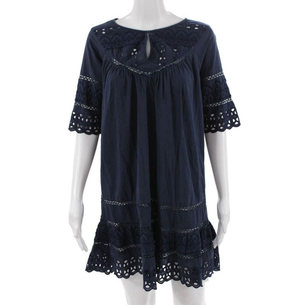Love Sam Womens Shift Dress Dark Blue 3/4 Sleeve Round Neck Size XS